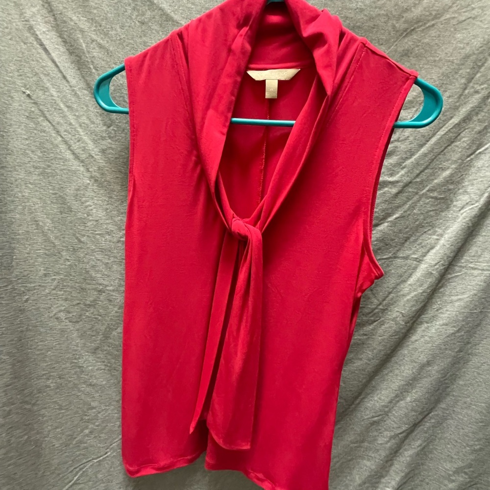 Red Sleeveless Tie-Neck Blouse